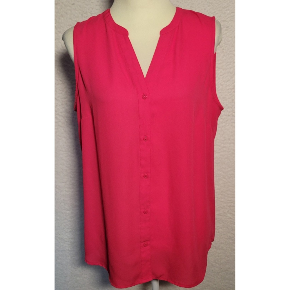 Adrianna Papell V-Neck Blouse Size L Sleeveless Pink Button-Up 1972